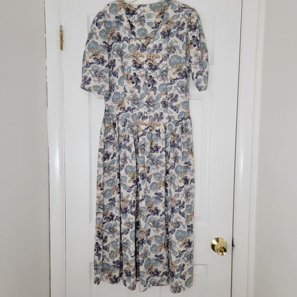 VTG Laura Ashley Great Britain Floral‎ Puff Sleeve Midi Dress Sz 12 Cottagecore